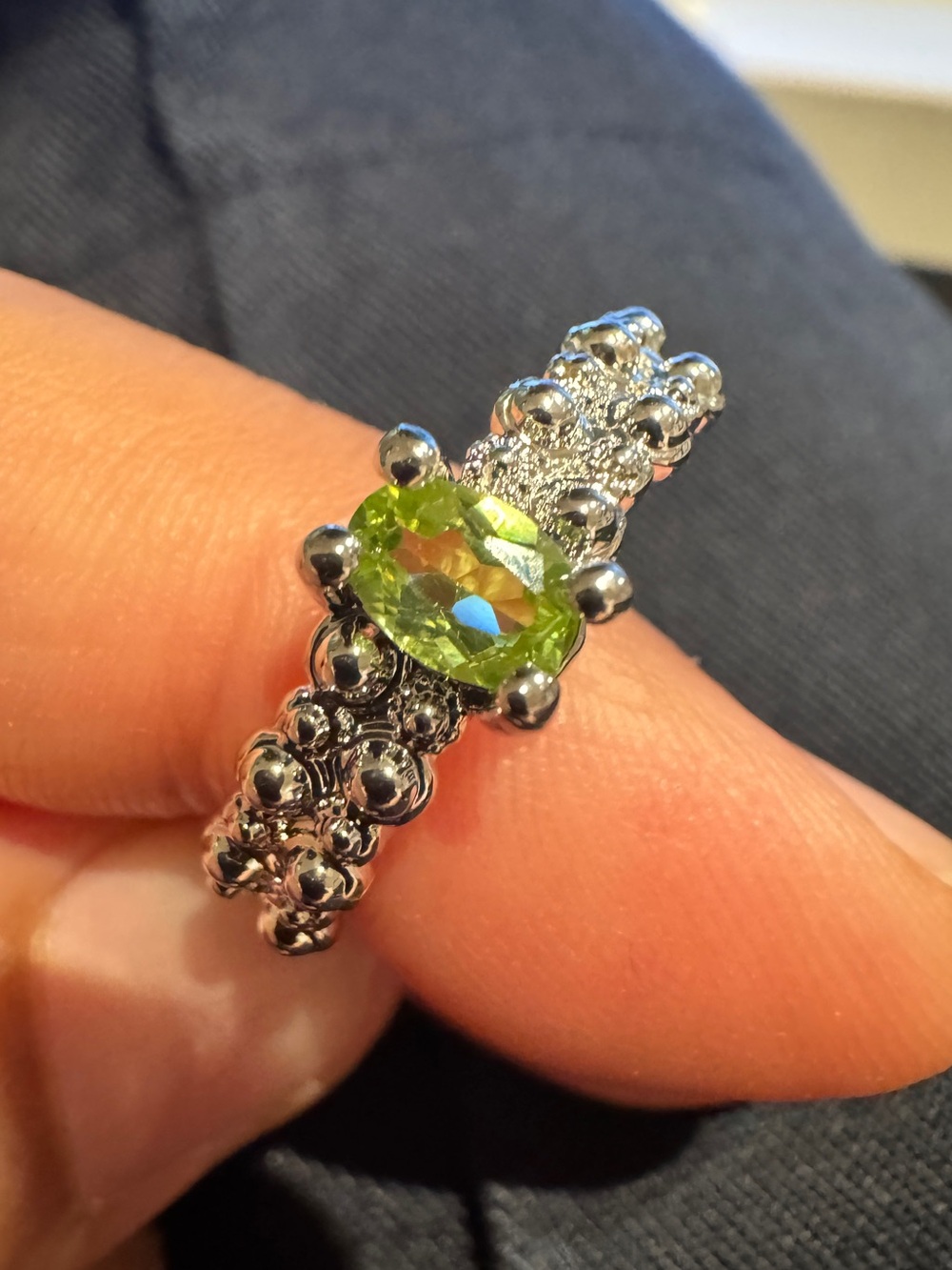 PERIDOT Green Peridot Silver plated Ring adjustable